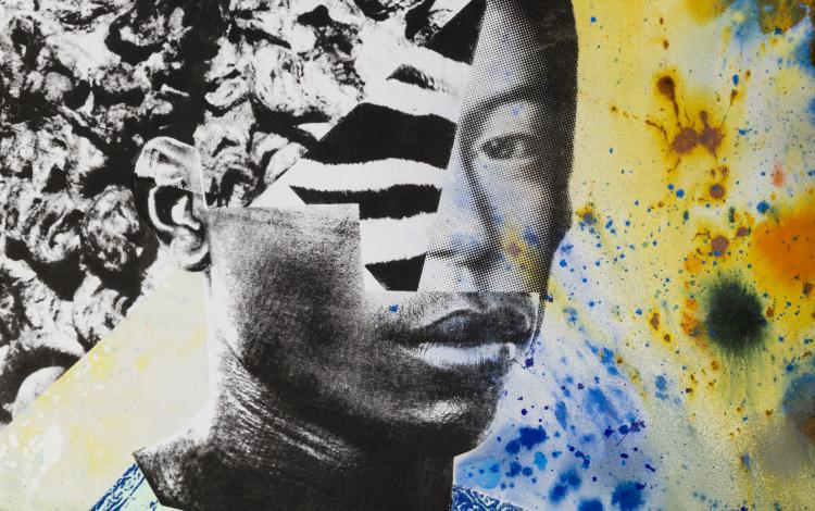 Creole Prince, 2020. Acrylique, encre et sérigraphie sur toile. 220 x 155 cm. Courtesy de l'artiste et de la Galerie Mariane Ibrahim 